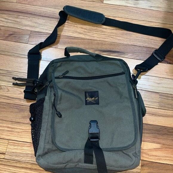 Eddie Bauer Canvas Messenger Bag Green/Gray Unisex - Picture 1 of 6